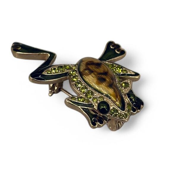 Lauren Conrad Leaping Frog Brooch Rhinestone Enamel Pin Gold Tone - Picture 2 of 5